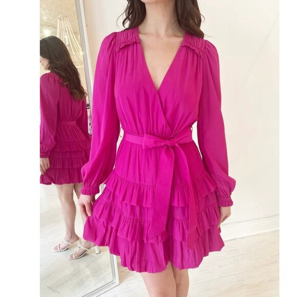Marie Oliver Dresses & Skirts - NWT Marie Oliver Women's Wynona V-Neck Ruffle Dress Tiered Skirt Pink X-Small